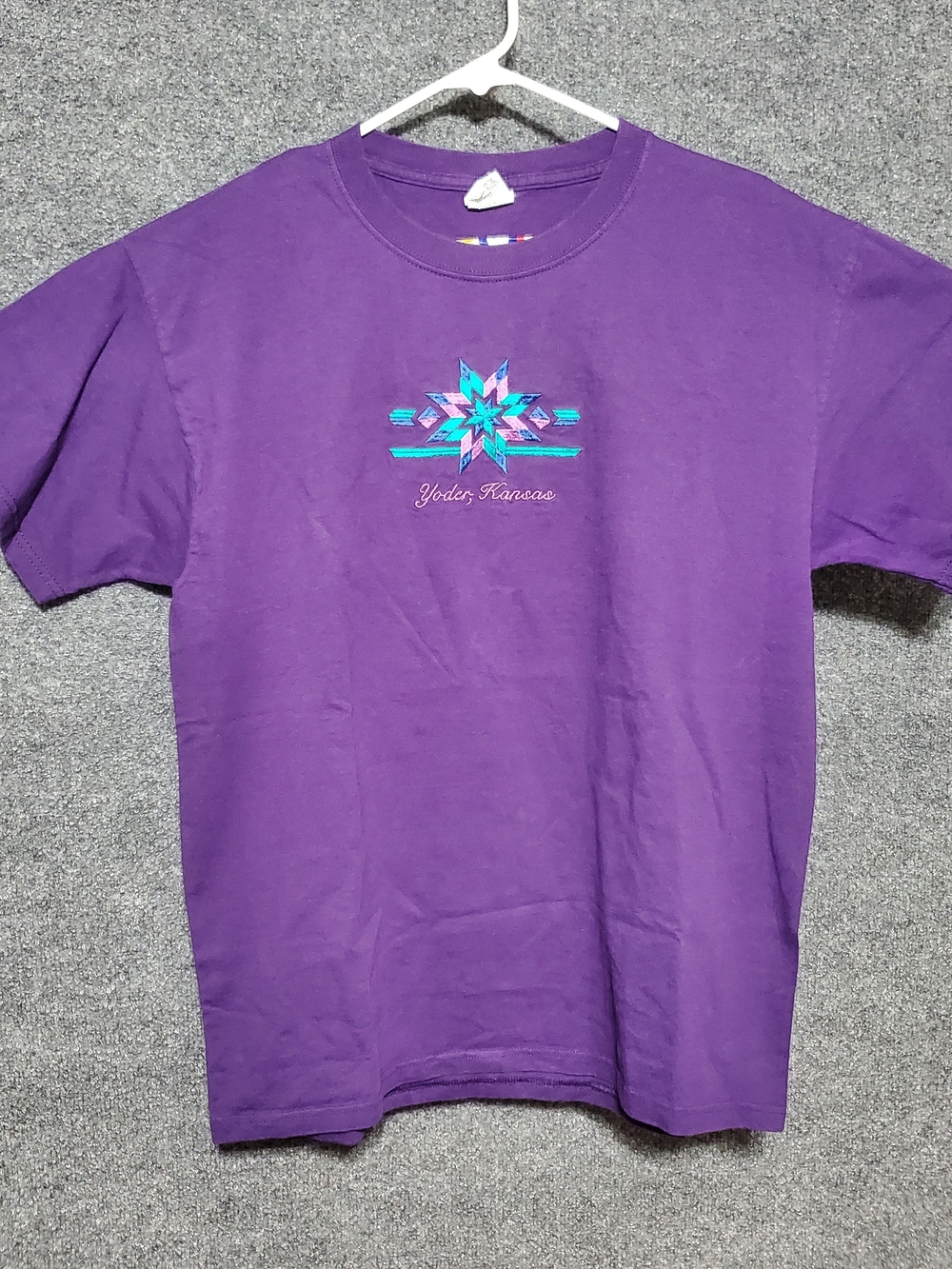 Vintage Y2K Yoder Kansas Quilt Star Pattern Shirt Large Purple Crossroads Design